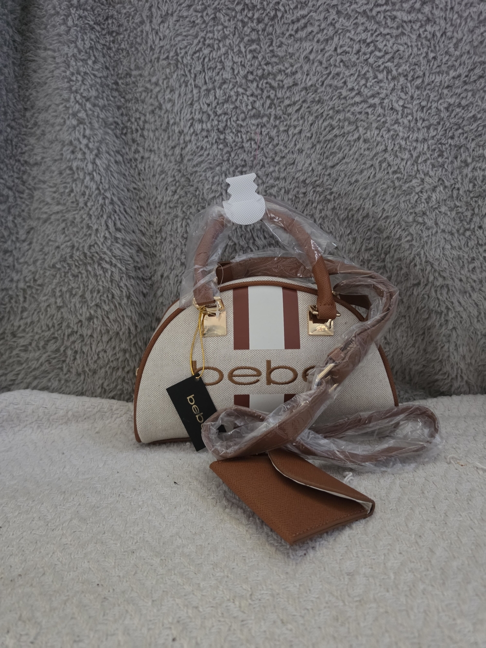 bebe Caramel Paisley Small Canvas Bowler Satchel Bag.